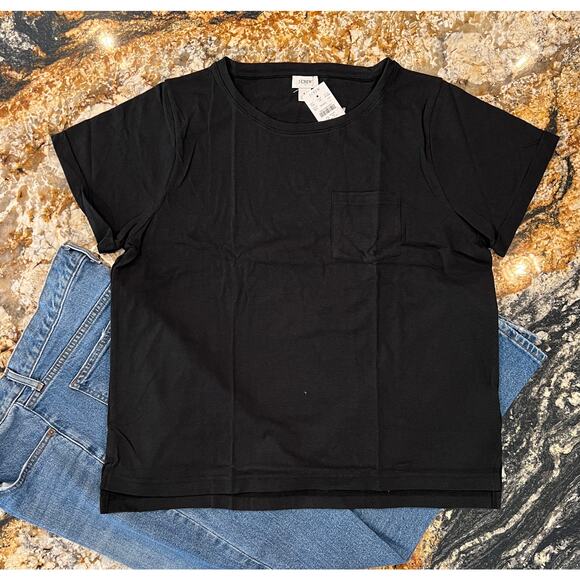 NWT J. Crew Black Slub Cotton-Blend Rolled Short-Sleeve Tee - Picture 2 of 11